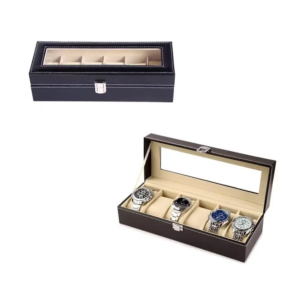 Estojo Porta-Relógio de 6 Lugares em Couro